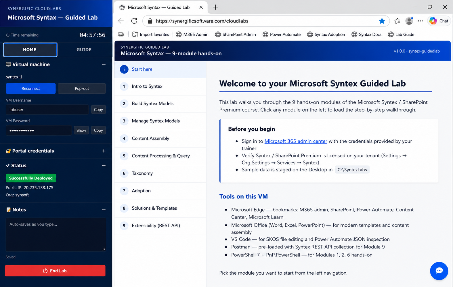 Synergific CloudLabs &mdash; Microsoft Syntex 9-module guided lab